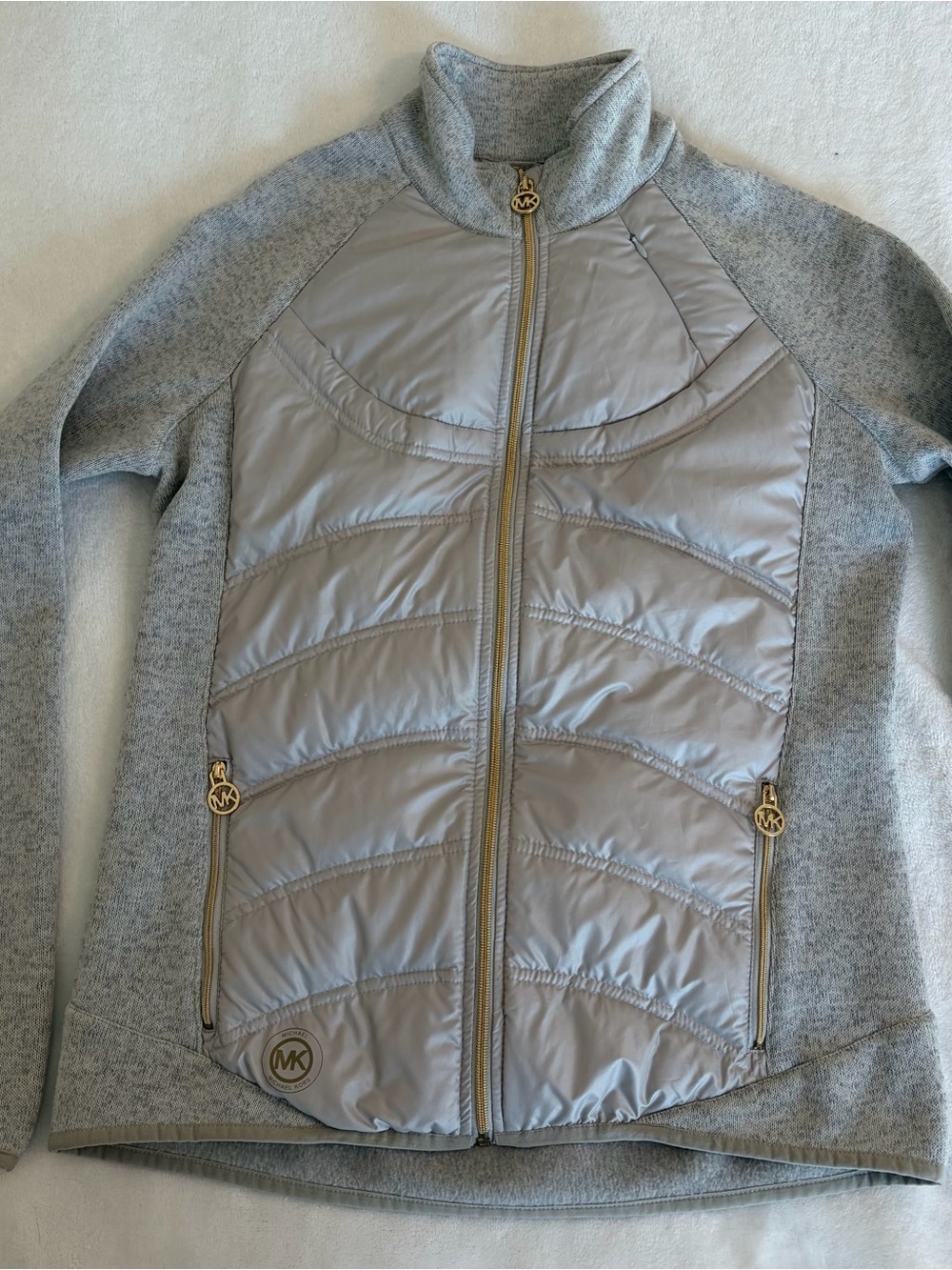 Michael Kors Light Gray Quilted Front Full-Zip Jacket - Women’s Medium